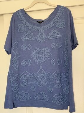 Lucky Brand Periwinkle Blue Embroidered Short Sleeve Tee